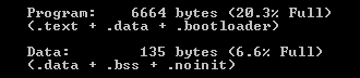 PetitFS compile size for the atmega328p. Compiled with winAVR 